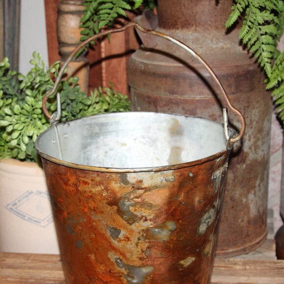 Large Rusty Galvanized Metal Rustic Farmhouse Bucket Pail Planter - Picture 5 of 6